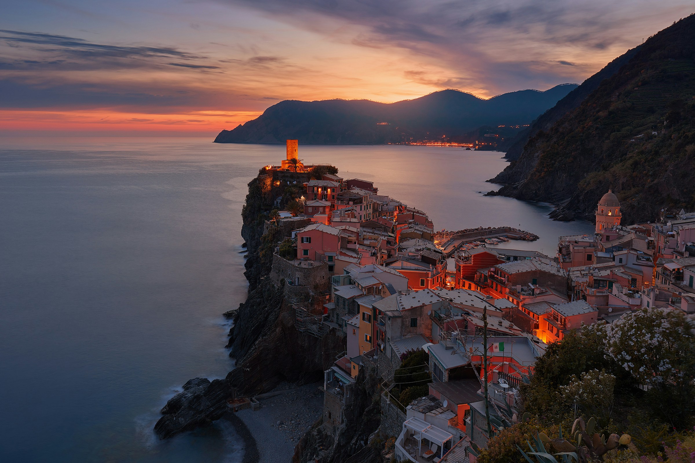 Coastal village at dusk